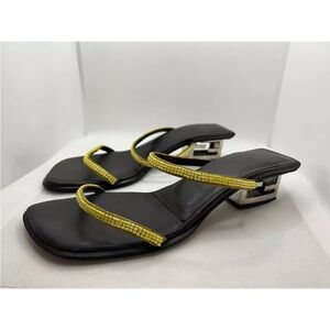 Fendi Women’s Open Toe Black & Gold Sandals Heels Shoes